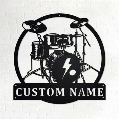 Personalized Metal Monogram Sign, Drummer Musical instrument Metal Wall Art, Drummer Name Sign, Drummer Home Decor