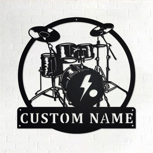Personalized Metal Monogram Sign, Drummer Musical instrument Metal Wall Art, Drummer Name Sign, Drummer Home Decor