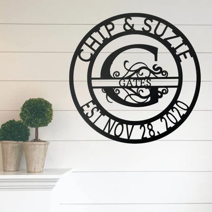 Personalized Metal Monogram Sign, Elaborate Split Letter Family Name Steel Sign, Metal Sign, Wedding Gift, Metal Monogram