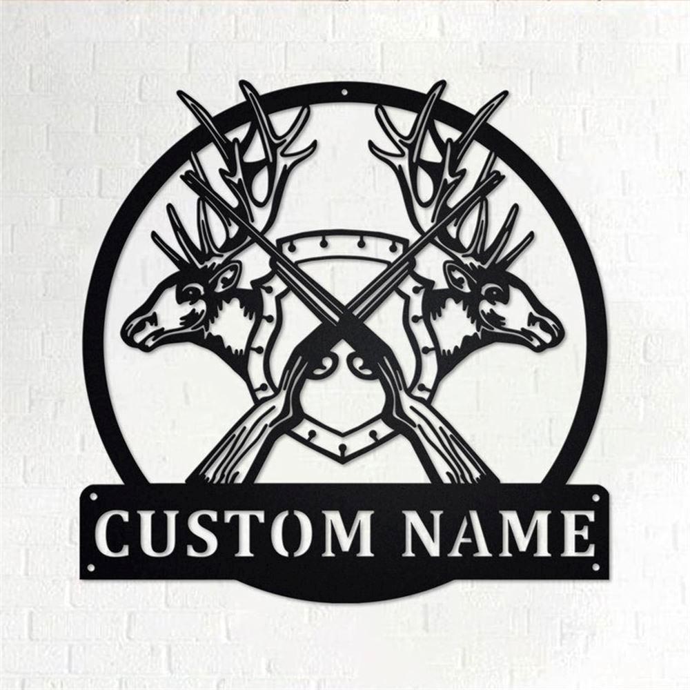 Personalized Metal Monogram Sign, Elk Heads And Crossed Metal Wall Art, Elk Hunter Name Sign, Elk Hunting Metal Home Decor