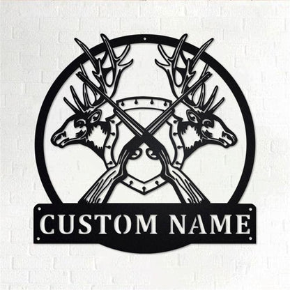 Personalized Metal Monogram Sign, Elk Heads And Crossed Metal Wall Art, Elk Hunter Name Sign, Elk Hunting Metal Home Decor