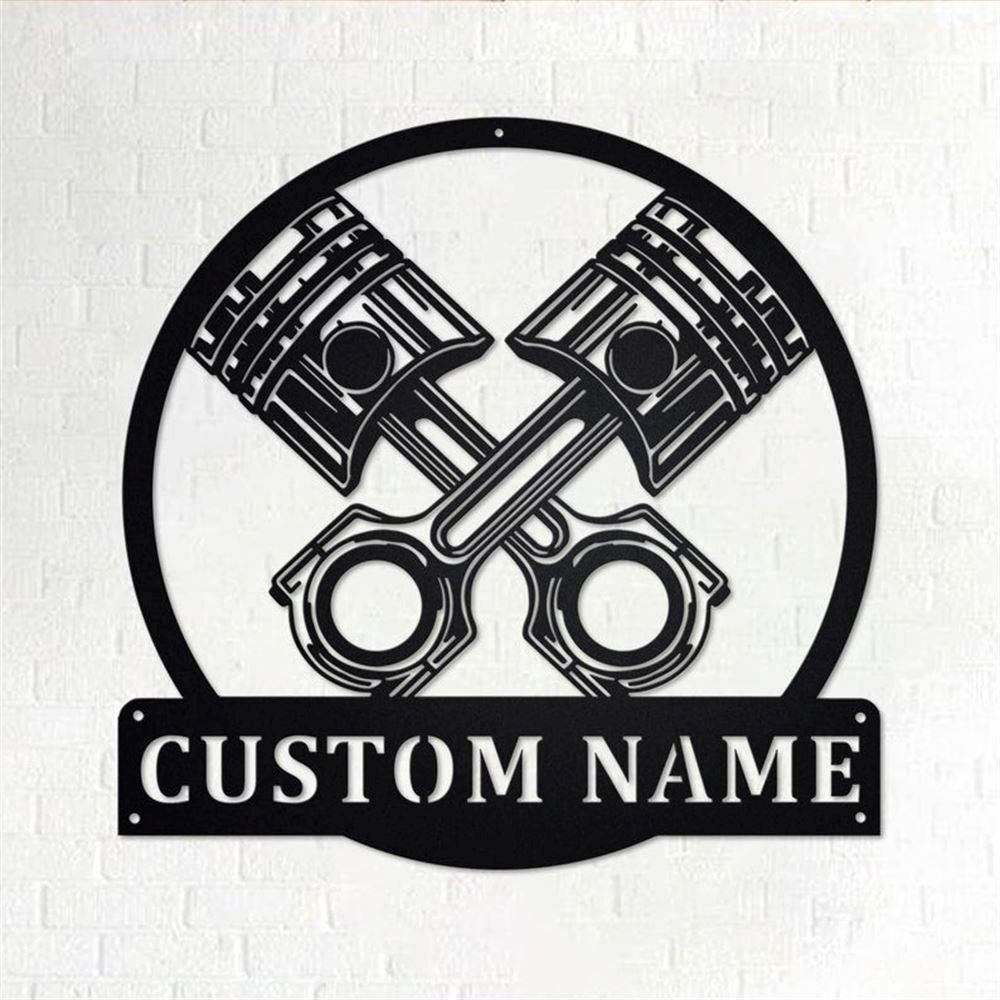 Personalized Metal Monogram Sign, Engine Piston Metal Wall Art, Mechanic Name Sign, Engine Piston Metal Home Decor