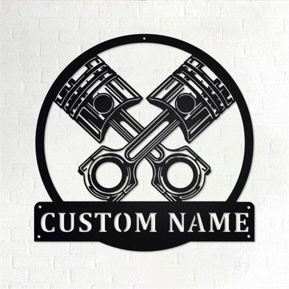 Personalized Metal Monogram Sign, Engine Piston Metal Wall Art, Mechanic Name Sign, Engine Piston Metal Home Decor