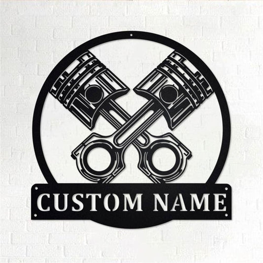Personalized Metal Monogram Sign, Engine Piston Metal Wall Art, Mechanic Name Sign, Engine Piston Metal Home Decor