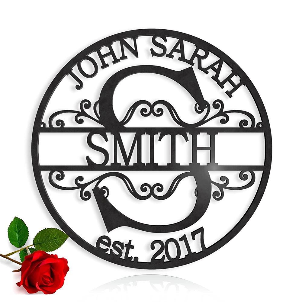 Personalized Metal Monogram Sign, Family Last Name Sign, Initial Split Letter Wedding Gift, First Names Est Year Sign, Monogram Door