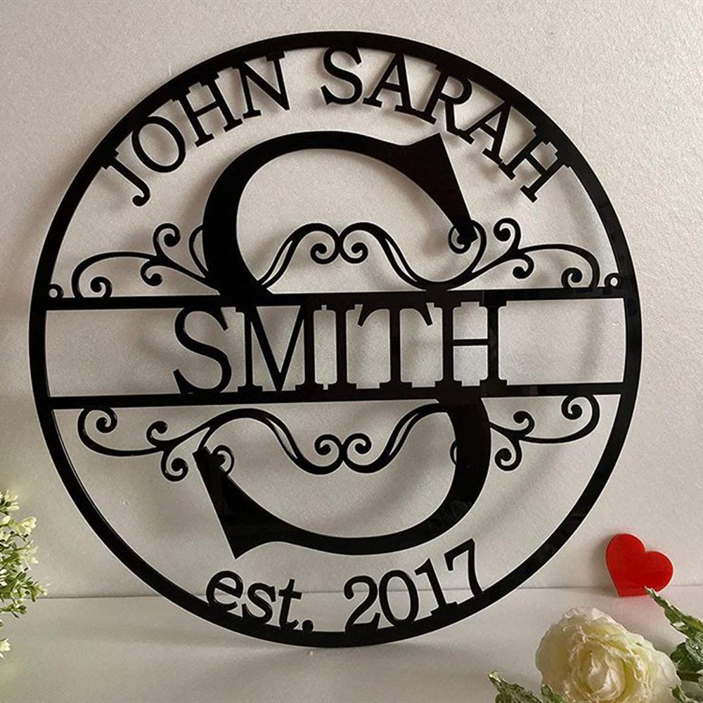 Personalized Metal Monogram Sign, Family Last Name Sign, Initial Split Letter Wedding Gift, First Names Est Year Sign, Monogram Door