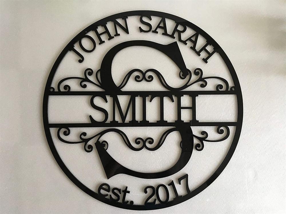 Personalized Metal Monogram Sign, Family Last Name Sign, Initial Split Letter Wedding Gift, First Names Est Year Sign, Monogram Door