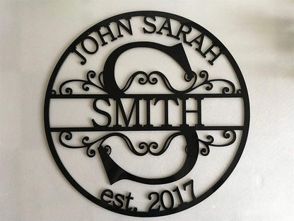 Personalized Metal Monogram Sign, Family Last Name Sign, Initial Split Letter Wedding Gift, First Names Est Year Sign, Monogram Door