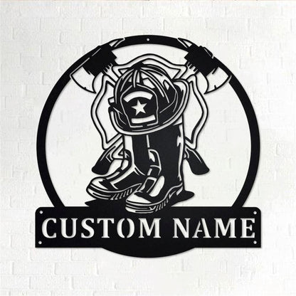 Personalized Metal Monogram Sign, Fire Fighter Gear Metal Wall Art, Firefighter Name Sign, Firefighter Home Decor