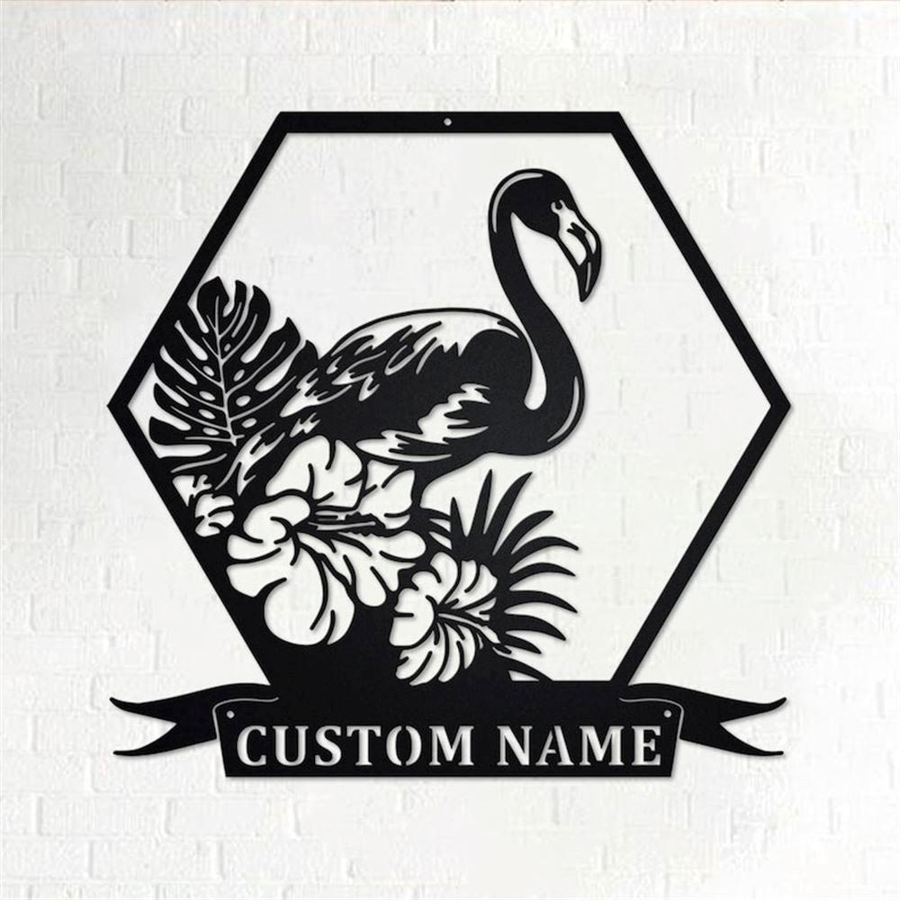 Personalized Metal Monogram Sign, Flamingo Tropical Flowers Metal Wall Art, Flamingo Name Sign, Flamingo Metal Home Decor