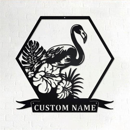Personalized Metal Monogram Sign, Flamingo Tropical Flowers Metal Wall Art, Flamingo Name Sign, Flamingo Metal Home Decor