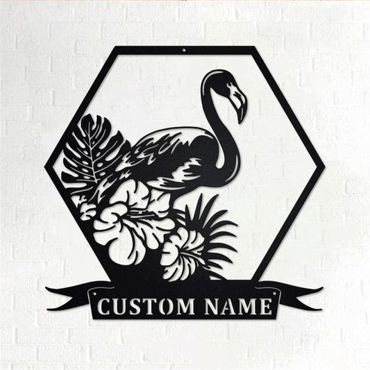Personalized Metal Monogram Sign, Flamingo Tropical Flowers Metal Wall Art, Flamingo Name Sign, Flamingo Metal Home Decor