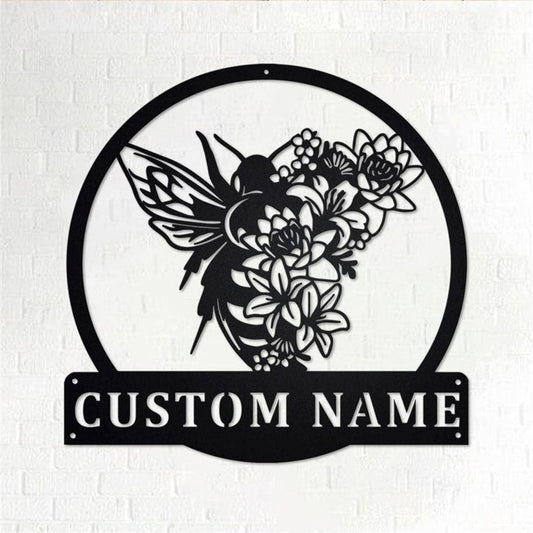 Personalized Metal Monogram Sign, Floral Bee Metal Wall Art, Beekeeper Name Sign, Bee Metal Home Decor