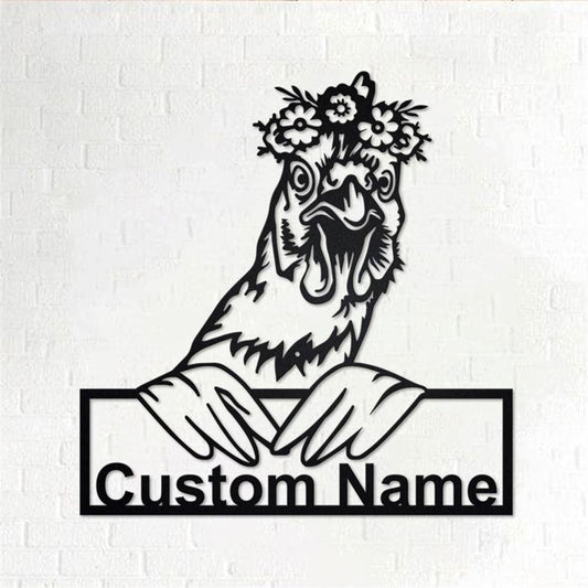 Personalized Metal Monogram Sign, Floral Chicken Metal Sign, Chicken Metal Wall Art, Chicken Metal Wall Decor, Chicken Lover Gift