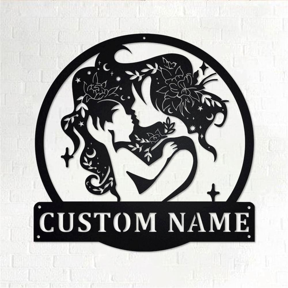 Personalized Metal Monogram Sign, Floral Mom And Baby Metal Wall Art, Mom And Baby Name Sign, Mom And Baby Home Decor