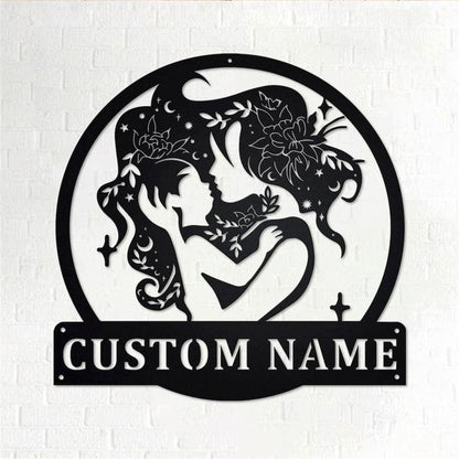 Personalized Metal Monogram Sign, Floral Mom And Baby Metal Wall Art, Mom And Baby Name Sign, Mom And Baby Home Decor
