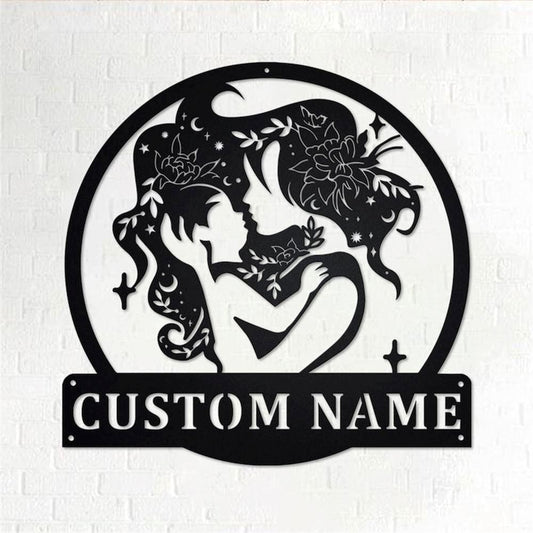 Personalized Metal Monogram Sign, Floral Mom And Baby Metal Wall Art, Mom And Baby Name Sign, Mom And Baby Home Decor