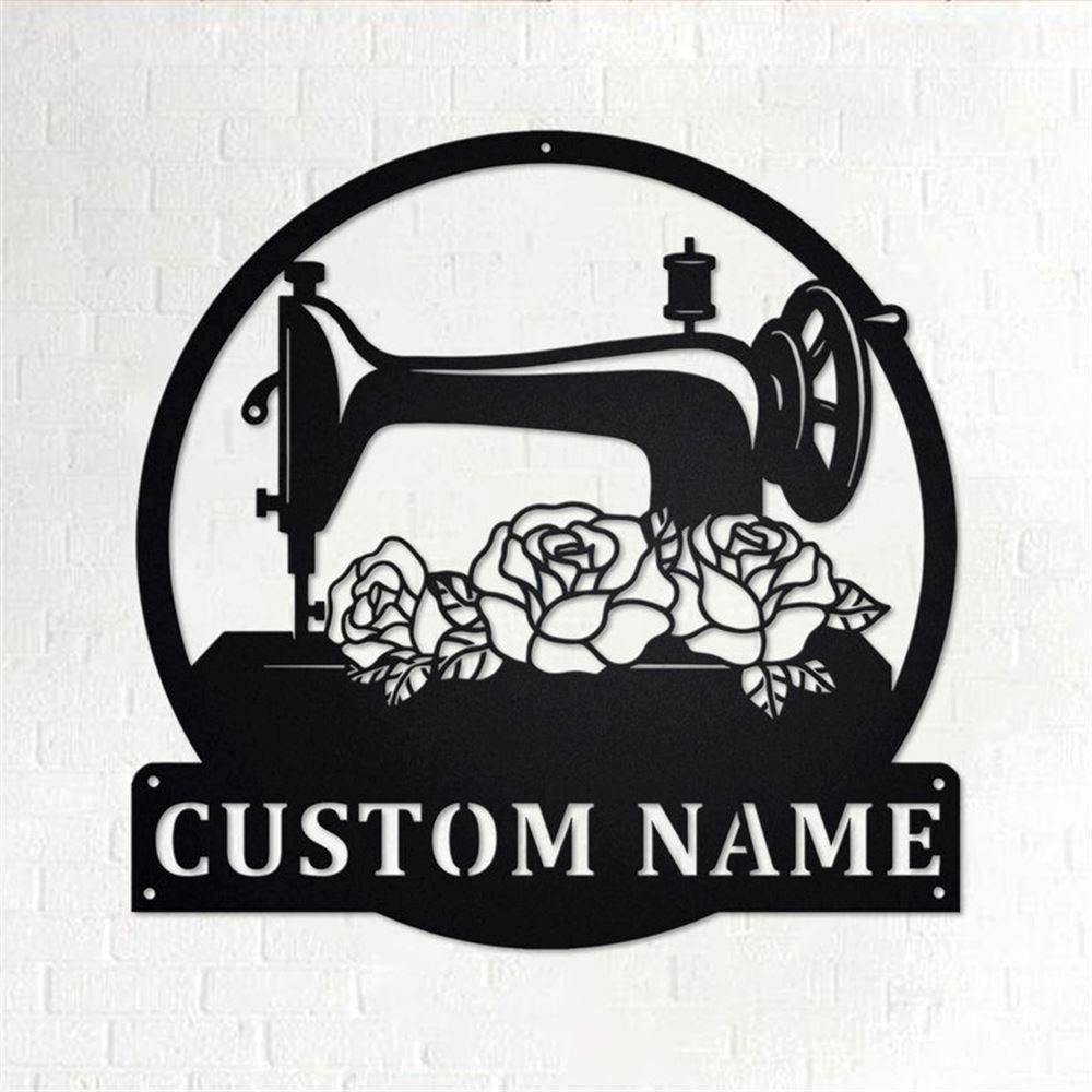 Personalized Metal Monogram Sign, Floral Sewing Machine Metal Wall Art, Sewing Name Sign, Sewing Metal Home Decor