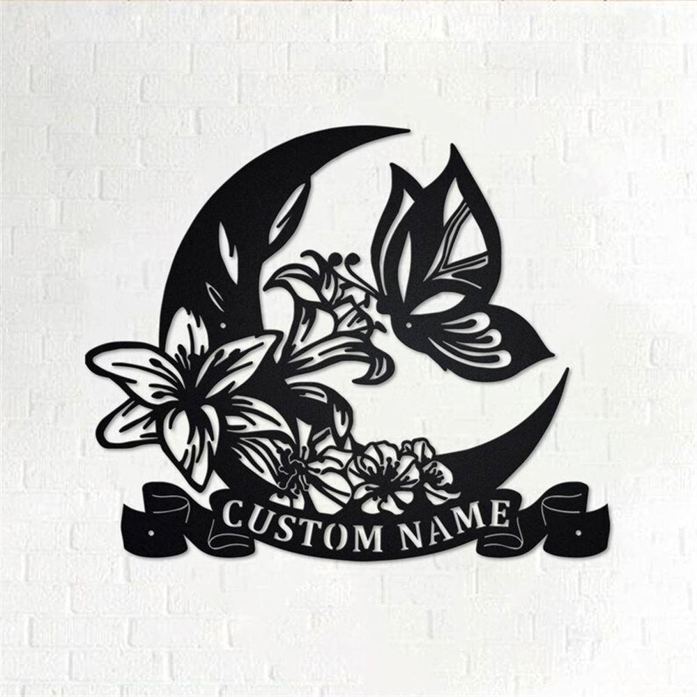 Personalized Metal Monogram Sign, Flowers And Butterflies Metal Wall Art,Butterfly Name Sign, Butterfly Home Decor