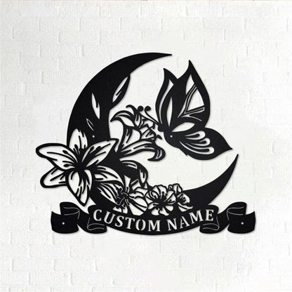 Personalized Metal Monogram Sign, Flowers And Butterflies Metal Wall Art,Butterfly Name Sign, Butterfly Home Decor