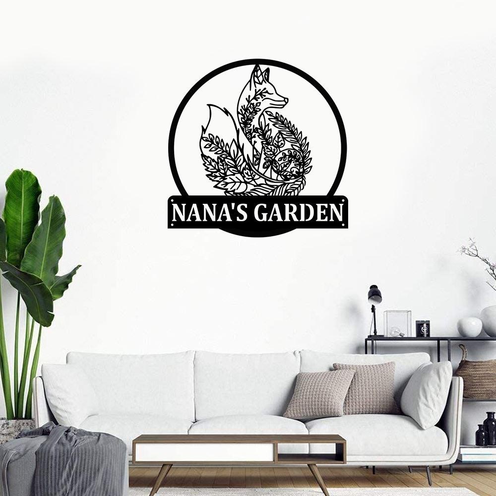 Personalized Metal Monogram Sign, Fox Mandala Metal Wall Art,Fox Name Garden Sign Fox Metal Home Decor