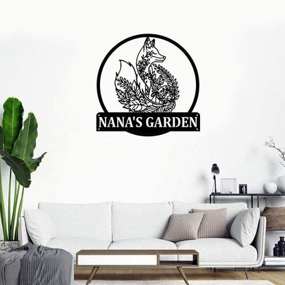 Personalized Metal Monogram Sign, Fox Mandala Metal Wall Art,Fox Name Garden Sign Fox Metal Home Decor
