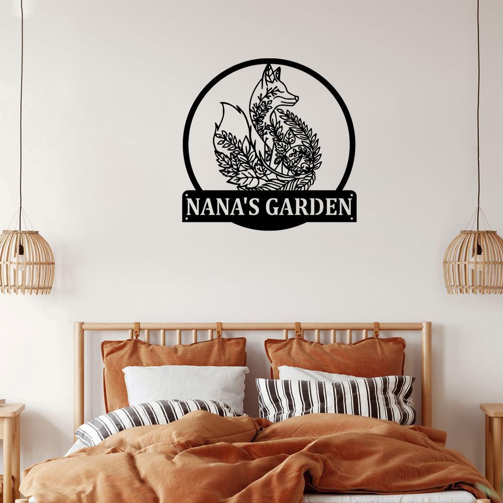 Personalized Metal Monogram Sign, Fox Mandala Metal Wall Art,Fox Name Garden Sign Fox Metal Home Decor