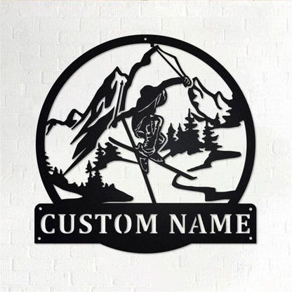 Personalized Metal Monogram Sign, Freestyle Skiing Metal Wall Art,Freestyle Skier Name Sign, Skiing Home Decor