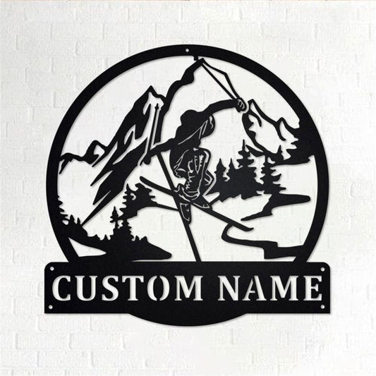 Personalized Metal Monogram Sign, Freestyle Skiing Metal Wall Art,Freestyle Skier Name Sign, Skiing Home Decor