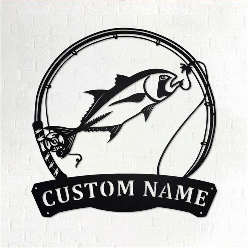 Personalized Metal Monogram Sign, Giant Trevally Fish Metal Wall Art, Giant Trevally Name Sign, Fishing Metal Home Decor