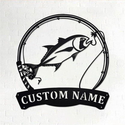 Personalized Metal Monogram Sign, Giant Trevally Fish Metal Wall Art, Giant Trevally Name Sign, Fishing Metal Home Decor