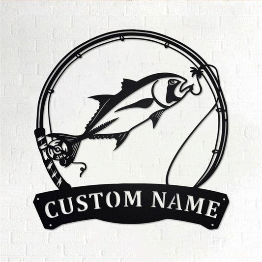 Personalized Metal Monogram Sign, Giant Trevally Fish Metal Wall Art, Giant Trevally Name Sign, Fishing Metal Home Decor