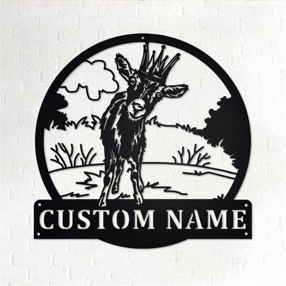 Personalized Metal Monogram Sign, Goat With Crown Metal Wall Art, Goat Name Sign, Goat Home Decor