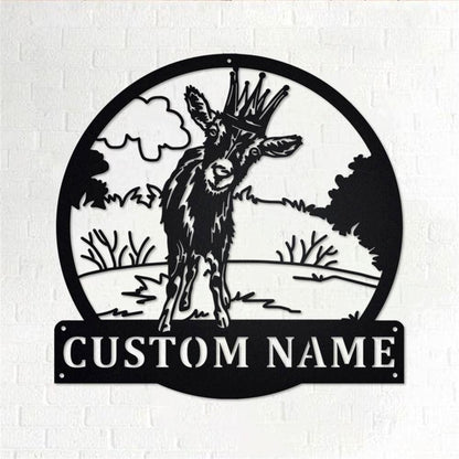 Personalized Metal Monogram Sign, Goat With Crown Metal Wall Art, Goat Name Sign, Goat Home Decor