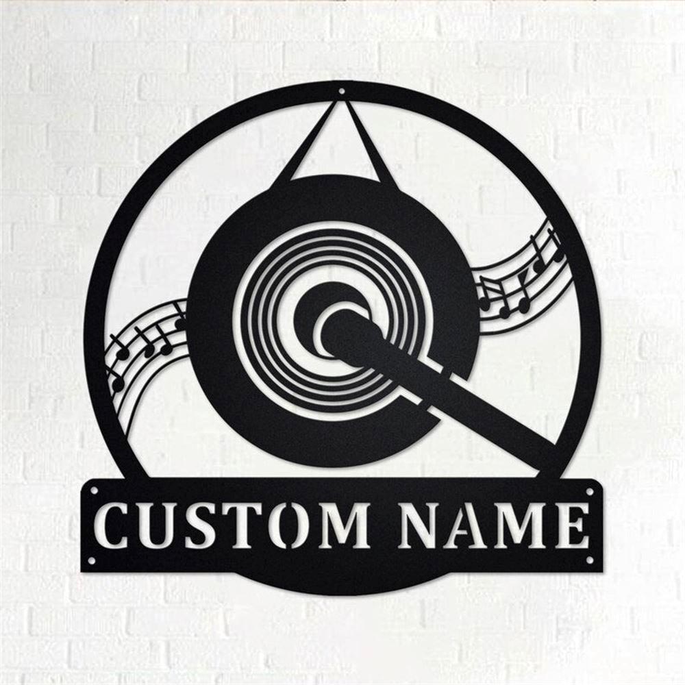 Personalized Metal Monogram Sign, Gong Musical Instrument Metal Wall Art, Gong Name Sign, Gong Metal Home Decor