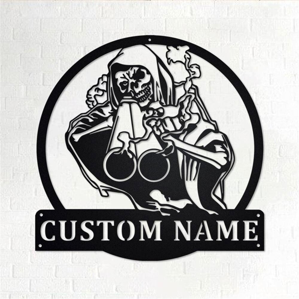 Personalized Metal Monogram Sign, Grim Reaper Shotgun Hunting Metal Wall Art, Shot Hunting Name Sign, Shot Hunting Home Decor