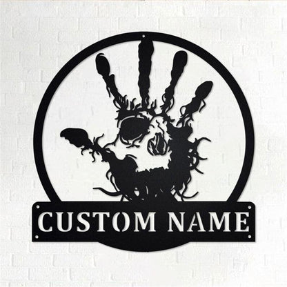 Personalized Metal Monogram Sign, Hand Skull Tribal Eye Fingers Metal Wall Art, Hand Skull Name Sign, Hand Skull Gymer