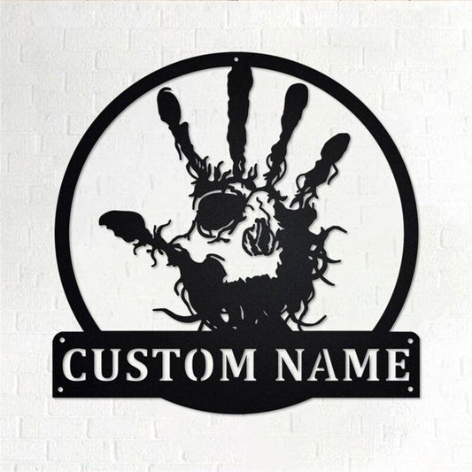 Personalized Metal Monogram Sign, Hand Skull Tribal Eye Fingers Metal Wall Art, Hand Skull Name Sign, Hand Skull Gymer