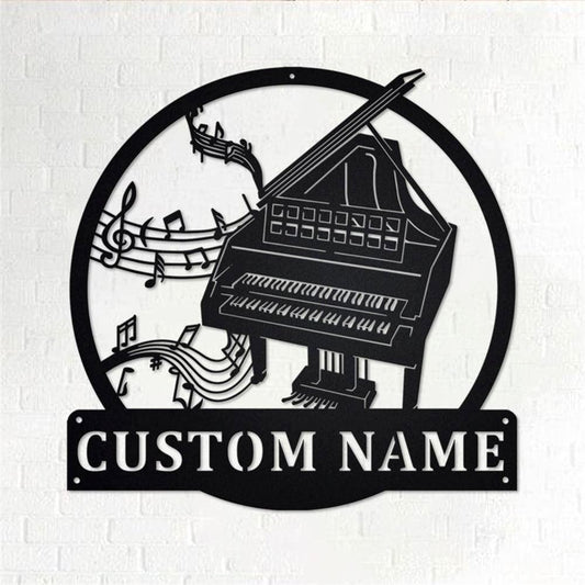 Personalized Metal Monogram Sign, Harpsichord Musical Instrument Metal Wall Art, Harpsichord Name Sign,