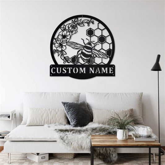 Personalized Metal Monogram Sign, Honey Bee With Floral Metal Wall Decor, Honey Bee Metal Wall Art, Honey Bee Metal Sign Gifts Beekeeper