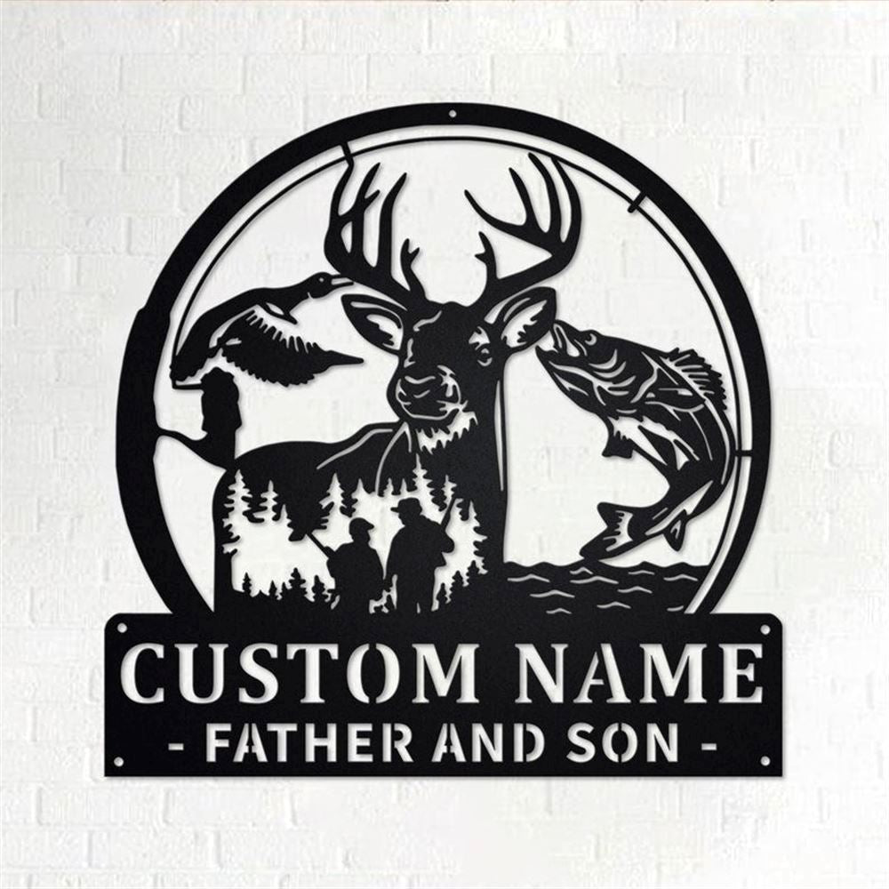 Personalized Metal Monogram Sign, Hunting & Fishing Partner Father and Son Metal Wall Art, Hunting Name Sign,