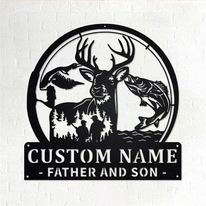 Personalized Metal Monogram Sign, Hunting & Fishing Partner Father and Son Metal Wall Art, Hunting Name Sign,