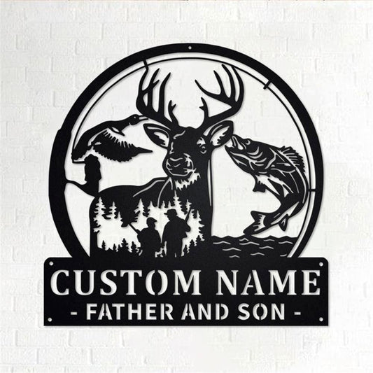 Personalized Metal Monogram Sign, Hunting & Fishing Partner Father and Son Metal Wall Art, Hunting Name Sign,