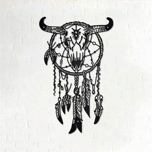 Personalized Metal Monogram Sign, Indian Cow Skull Dreamcatcher Metal Wall Art, Indian Cow Name Sign, Indian Cow Home Decor