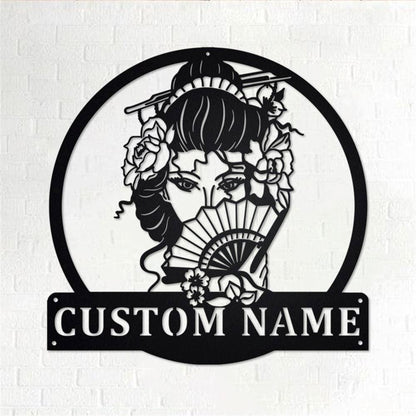 Personalized Metal Monogram Sign, Japanese Geisha Metal Wall Art, Geisha Name Sign, Geisha Home Decor