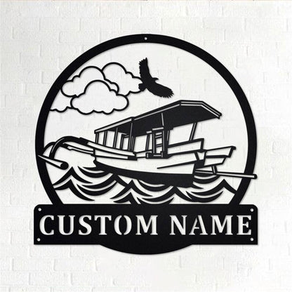 Personalized Metal Monogram Sign, Jukung Boat Metal Wall Art, Jukung Boat Name Sign, Jukung Boat Metal Home Decor