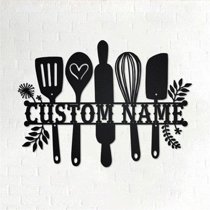 Personalized Metal Monogram Sign, Kitchen Split Frame Metal Wall Art, Kitchen Name Sign, Kitchen Metal Home Decor