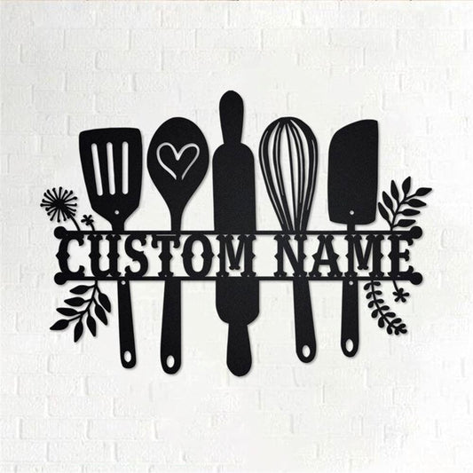 Personalized Metal Monogram Sign, Kitchen Split Frame Metal Wall Art, Kitchen Name Sign, Kitchen Metal Home Decor