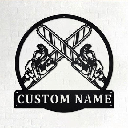Personalized Metal Monogram Sign, Logging Chainsaw Metal Wall Art, Logger Name Sign, Logging Metal Home Decor