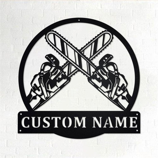 Personalized Metal Monogram Sign, Logging Chainsaw Metal Wall Art, Logger Name Sign, Logging Metal Home Decor